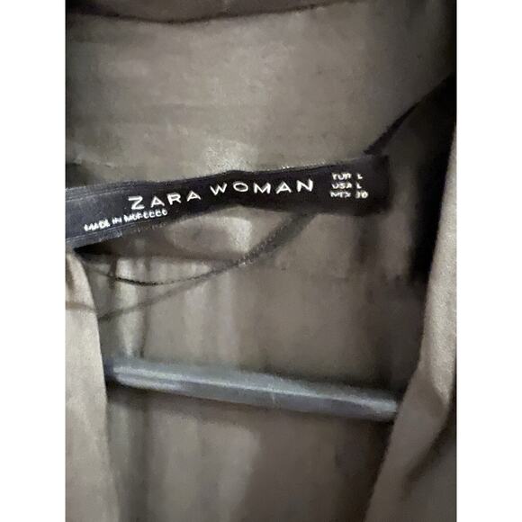 Zara Woman Green Black Silk Blend Tunic Semi Sheer Sz L - Picture 3 of 5